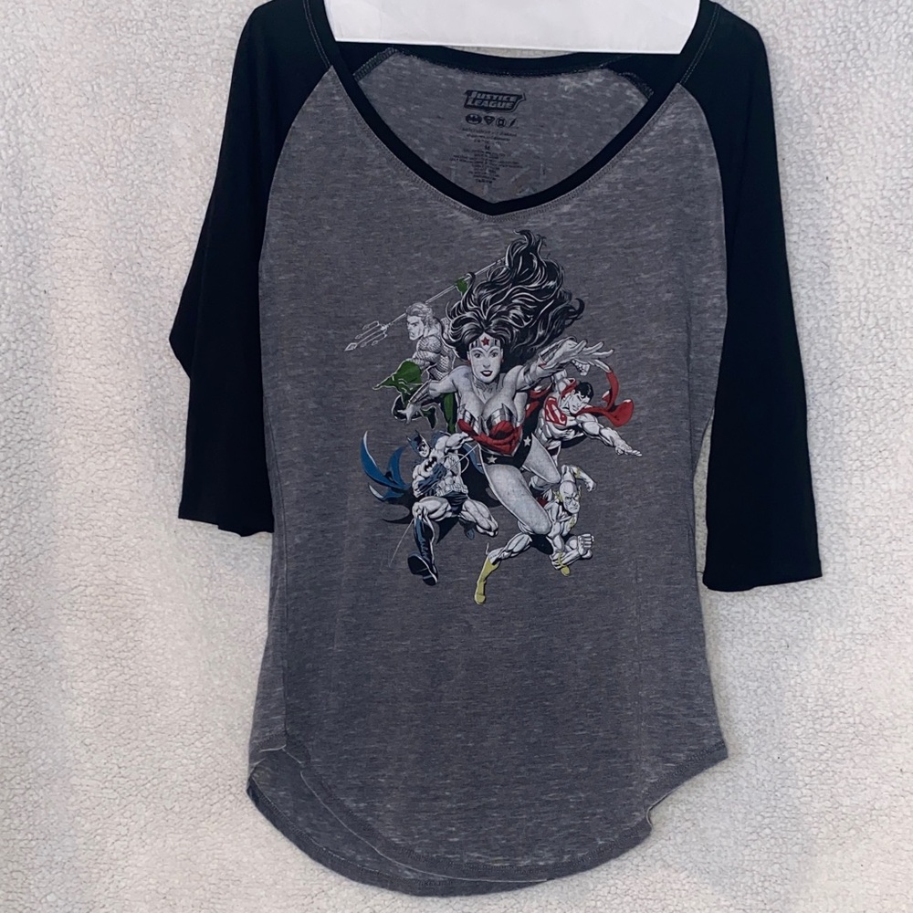 Justice League Graphic Raglan Top - Black and Gray